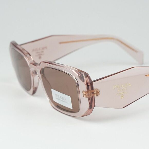NEW Prada PR17WS 19Q10D Transparent Peach Brown Rectangle Unisex Sunglasses - Picture 8 of 12